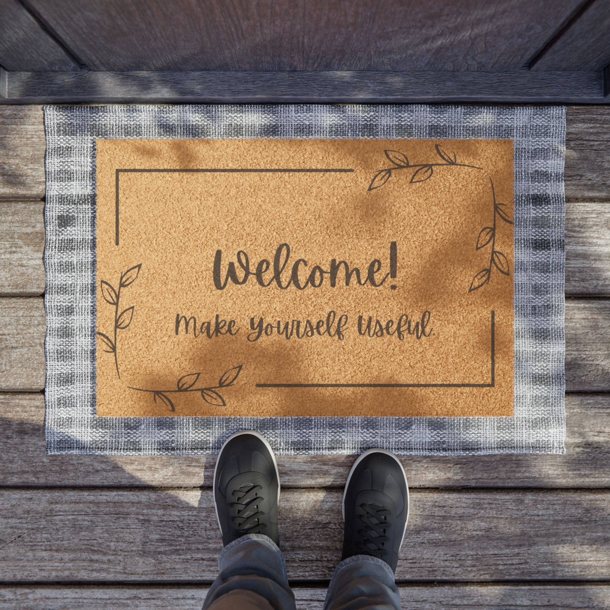 Fun Welcome Mat - "Welcome! Make Yourself Useful" - Image 3
